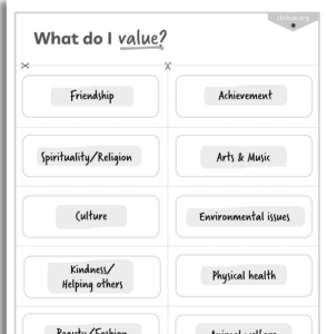 Values Card Sort | Behavioural Activation Worksheet for Teenagers