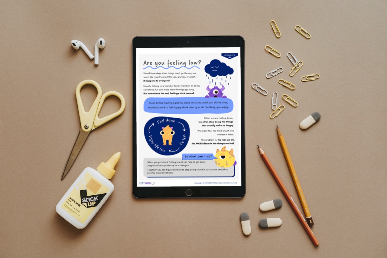 CBT behavioural activation worksheet for low mood in children to build motivation and increase activity