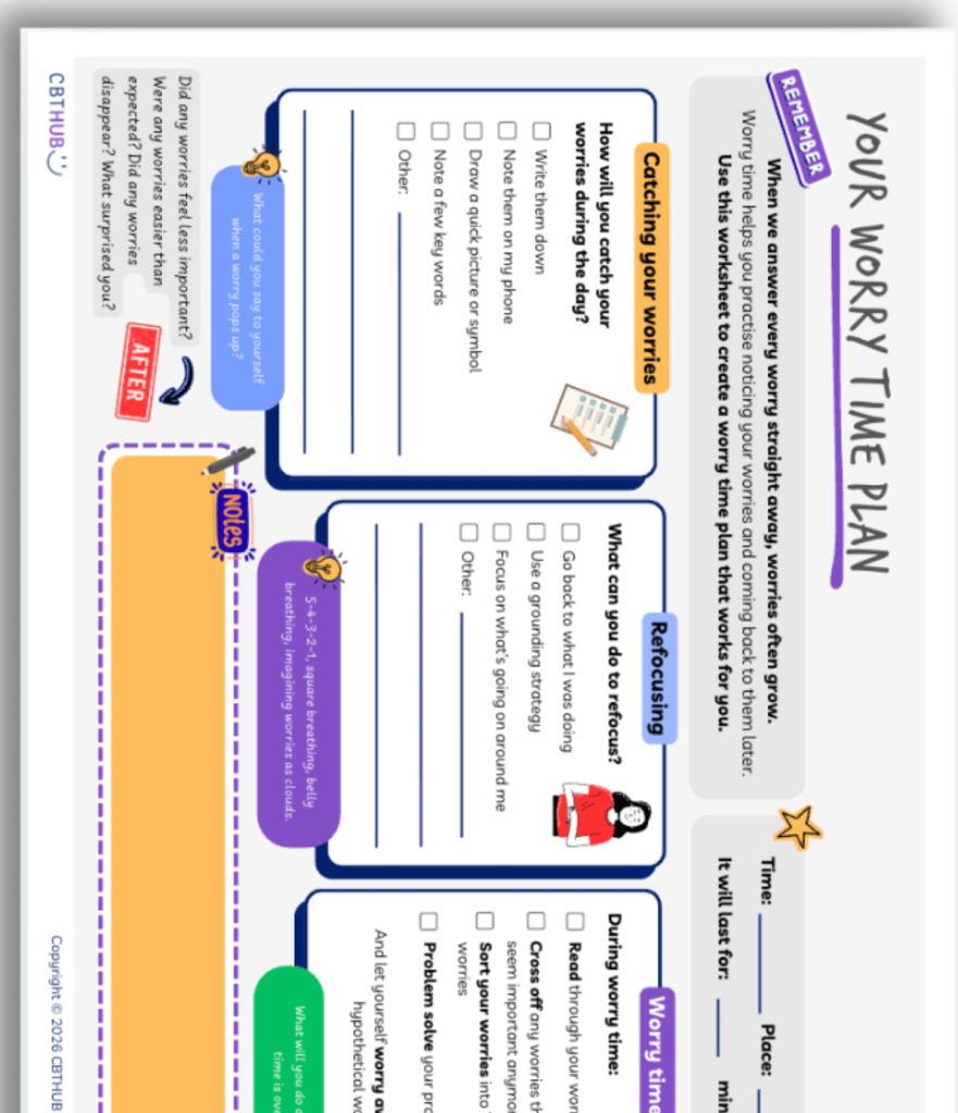 Scheduling Worry Time.pdf CBT Worksheets for Worry in Young People | Anxiety Resources