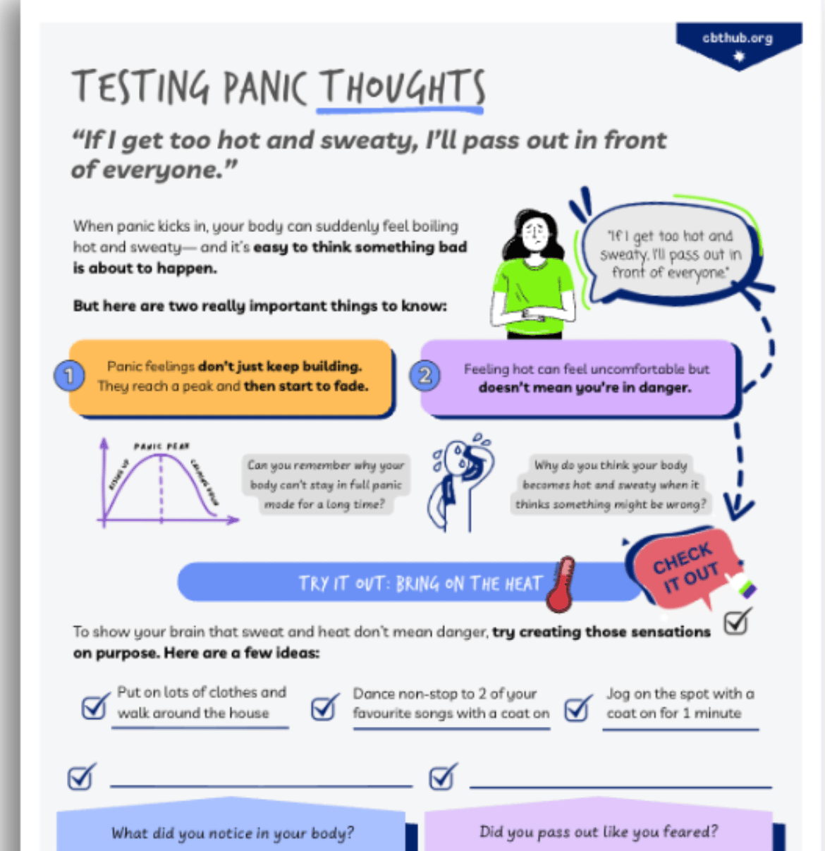 Behavioural experiment for panic CBT worksheet for young people