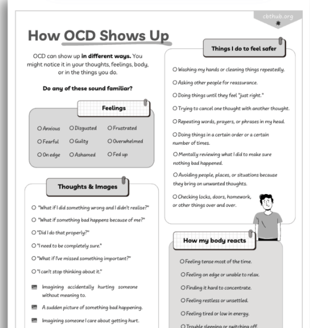 Black-and-white OCD symptoms worksheet for young people