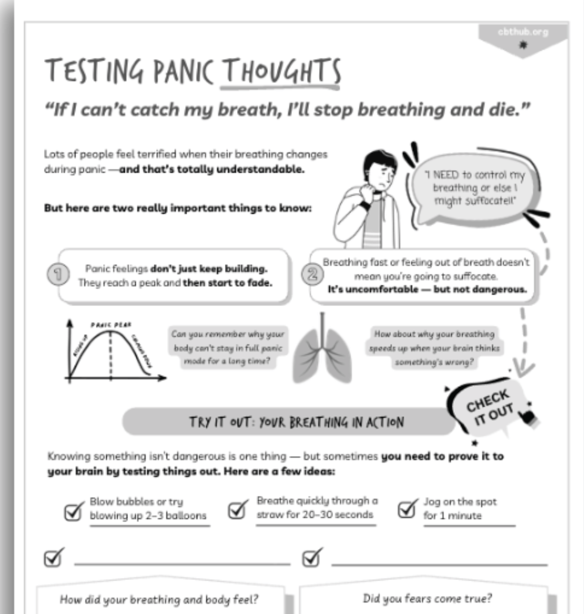 Black-and-white CBT behavioural experiment for fears about breathlessness during panic
