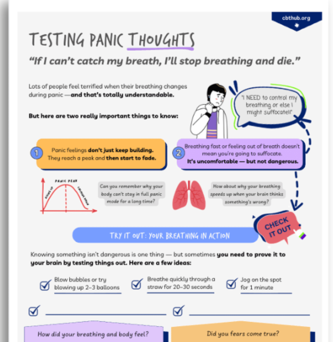 CBT behavioural experiment for testing fears about being unable to catch your breath during panic